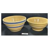 2 Vintage Yelloware Stripe Glazed Mixing Bowls.