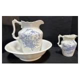 Blue Floral Pitchers & Basin Set.