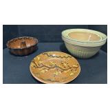 Breininger Redware Plate, Redware Bundt Pan.