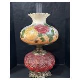 Vintage Electric Hand Painted Shade Hurricane Lamp