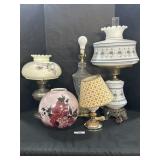 4 Various Table Lamps, Hurricane Lamps.