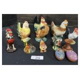 Redware Chicken & Eggs, Chicken Figurines.