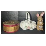 Large Ceramic Bunny Figure, Woven Basket,