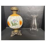 Vintage Hand Painted Kerosine Lamp & Shade.