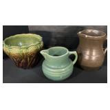 Stoneware Pitcher, Majolica Flower Pot Planter.