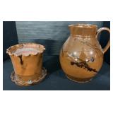 Breininger Redware Pottery Pitcher & Planter.