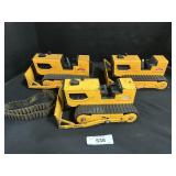 3 Pressed Steel Tonka Bull Dozer Toys.