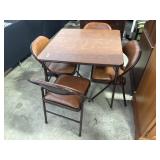 Vtg Upholstered Folding Card Table & Chairs.