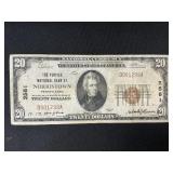 1929 Brown Seal Norristown PA Twenty Dollar Note.