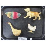 Vintage Celluloid Animal Toys, Plastic Chicken Toy