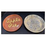 Redware Apple Pie Plate & Roseville Pottery Plate.