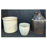 2 Stoneware Crocks & Jug.