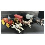 Cast Iron Ice, Log & Amish Horse Drawn Wagons.