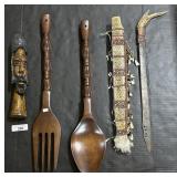 Vintage Ritual Sword, Carved Totem Utensils.