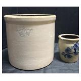 B Stebner Blue Decorated Crock and #2 USA Crock.