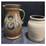 Wilcox Stoneware Jug, Rowe Stoneware Pitcher.