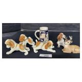 Chalkware Deer, German Dog Figurines.