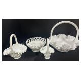 Fenton Milk Glass Baskets, Milk Glass.