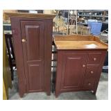 Red Painted Cupboard & Washstand.