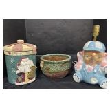 Ceramic Cookie Jar, Lamp and Planter.