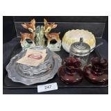 Pewter Plates and Ceramic Book Ends.