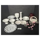 Milk Glass Candy Dishes & Vases, Votive Holder.