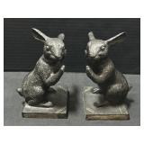 Heavy Pair Of Folk Art Style Rabbit Bookends.