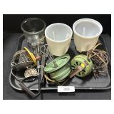 Milk Glass Mixer Jars w/ Mixers.