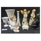 Lenwile Artware Japan Cat, Milk Glass Goblet, Vase