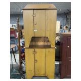 Primitive Yellow-Painted Stepback Cupboard.