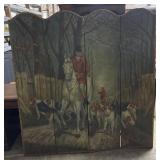 Painted Fox Hunting Scene Room Divider.