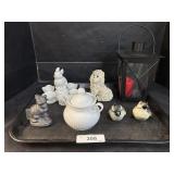 Pewter Rabbit Mold, Goebel Birds, and Lantern.