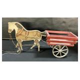 Vintage Wooden Horse Drawn Wagon Pull Toy.