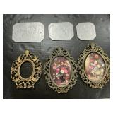Oval Brass Frames, Prints, Early America Trivets.