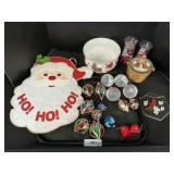 Glass Christmas Ornaments, Basket, Bowl.