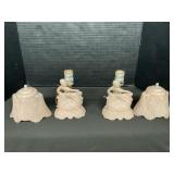 Pair Of Pink Frosted Glass Southern Bell Lamps.