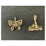 14K Gold Butterfly & #1 Sister Pendants.