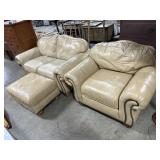 Flexsteel Leather Chair, Sofa, & Ottoman.