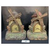 Vtg Deluxe Clock Co. Village Mill Mantel Clocks,