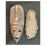 Carved Wooden African Mask & Leaf Tray.