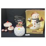 Coca-Cola Pitcher, Snowman & Cup Cake Canisters