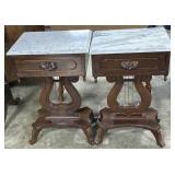 Shell & Leckie Harp-Form Marble End Tables.