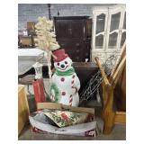 Blow Mold Snowman, Ceramic Christmas Tree.