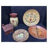 5 Redware Pottery Pieces.