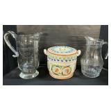 EAPG Glass Pitchers, Porcelain Canister.