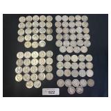 96 90% Silver Half Dollars, Franklins, Barber.