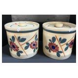 Pair Of Floral Stoneware Crocks.