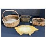 Peterboro Basket, Copper Pot, Pig Cutting Board.