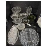 Cut Crystal, Glass, and Green Glass Ash Tray.