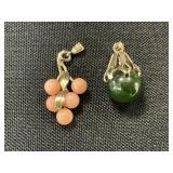 14K Gold, Jade & Coral Beaded Pendants.